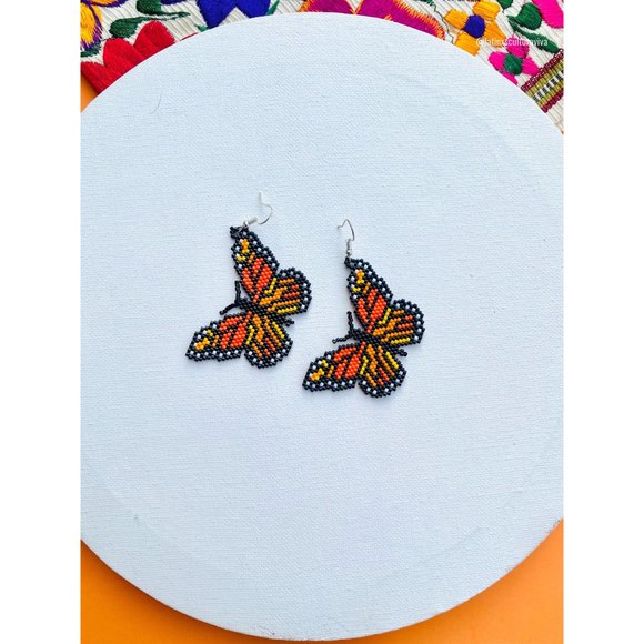 Mexican Earrings Huichol Earrings Floral Mexican Earrings, Boho Floral Earrings, - Picture 4 of 7